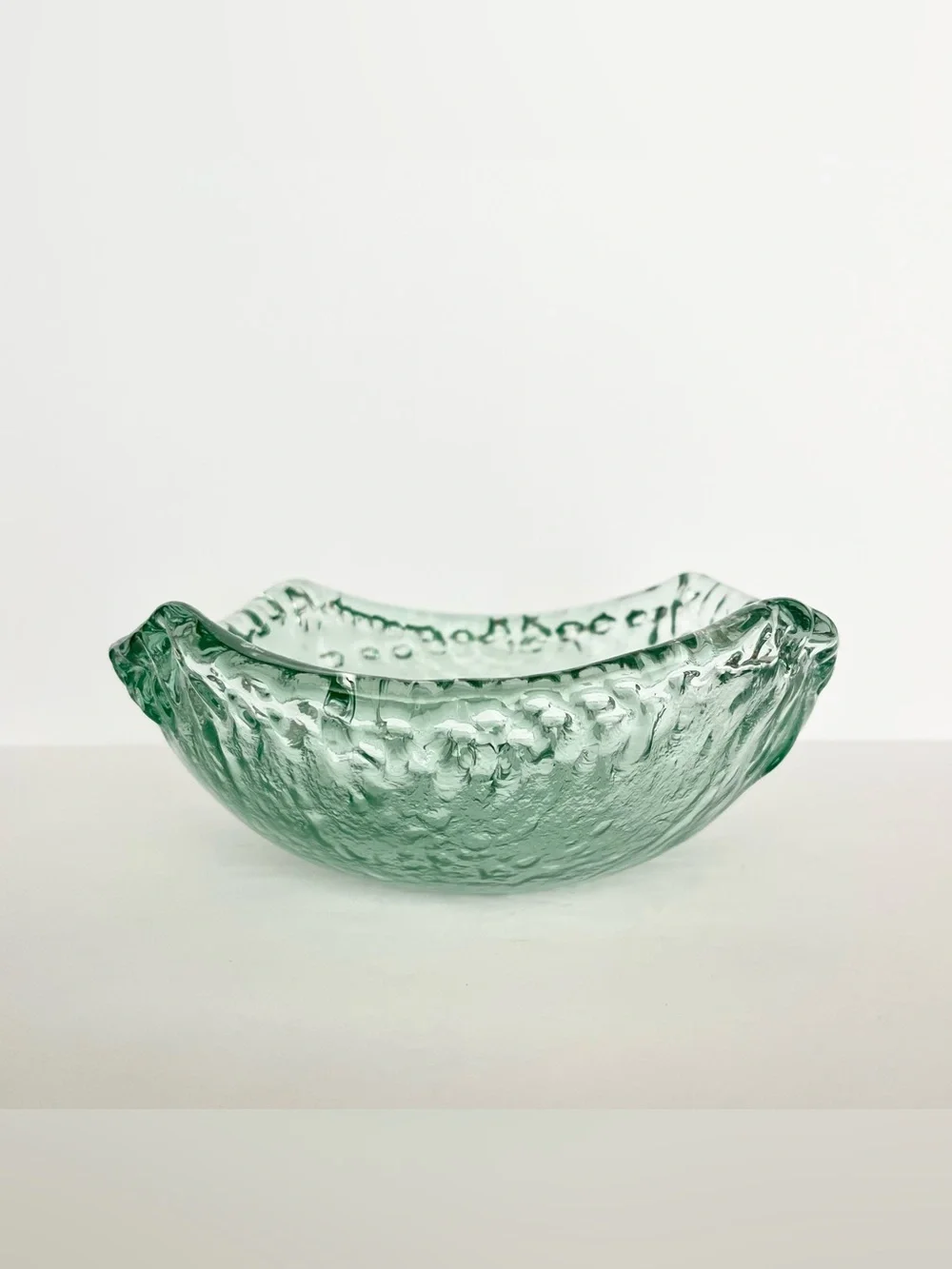 Vintage Handmade Spanish Green Recycled Glass Bowl Organic Coastal Beachy Heavy